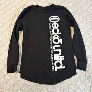 Ecko Unltd Mens Small Black Waffle Knit Long Sleeve Logo Y2K Streetwear